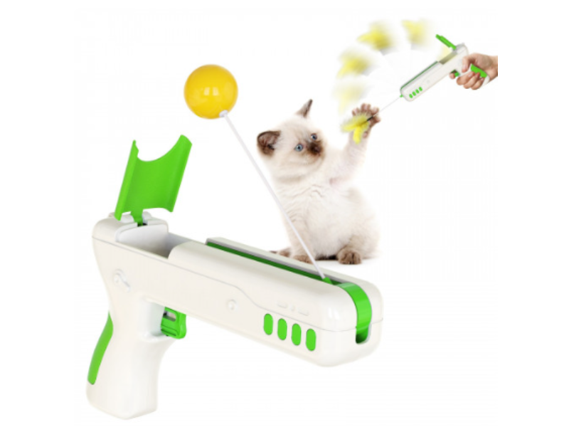 Juguete Interactivo Mascotas Para Gatos Con Pluma Bola Gato Caña Caza - VERDE