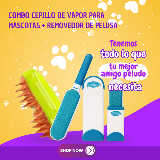 Combo para mascotas Cepillo de Vapor + Removedor Fur Wizard
